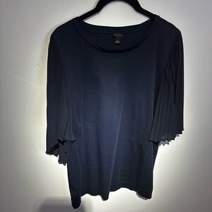 Ann Taylor Navy Pleated Sheer Chiffon Sleeve Blouse Size Large